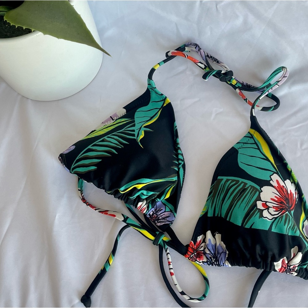 Topical Black and Green Bikini Top